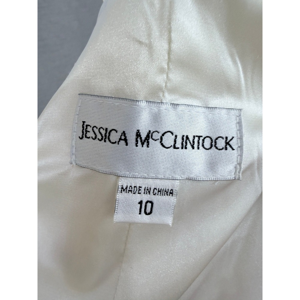 Vintage Jessica McClintock Ivory Ruched Mermaid Gown Rhinestone Brooch 10 - Picture 4 of 11